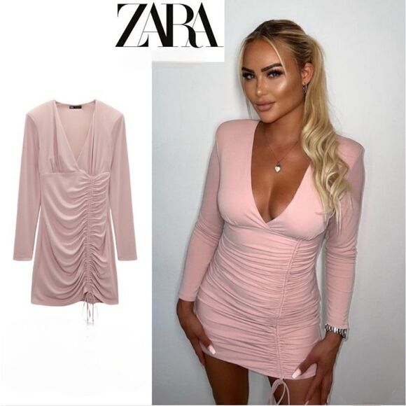 BLOGGERS FAV🎀 NTW ZARA PALE PINK DRAPPED MINI DRESS - Picture 4 of 10